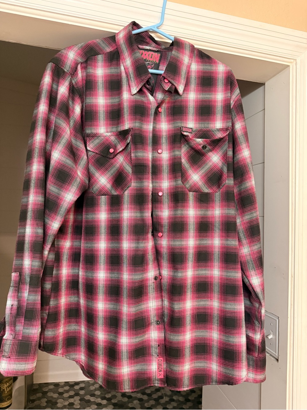DIXXON Pink and Black Plaid Snap-Front Button Shirt